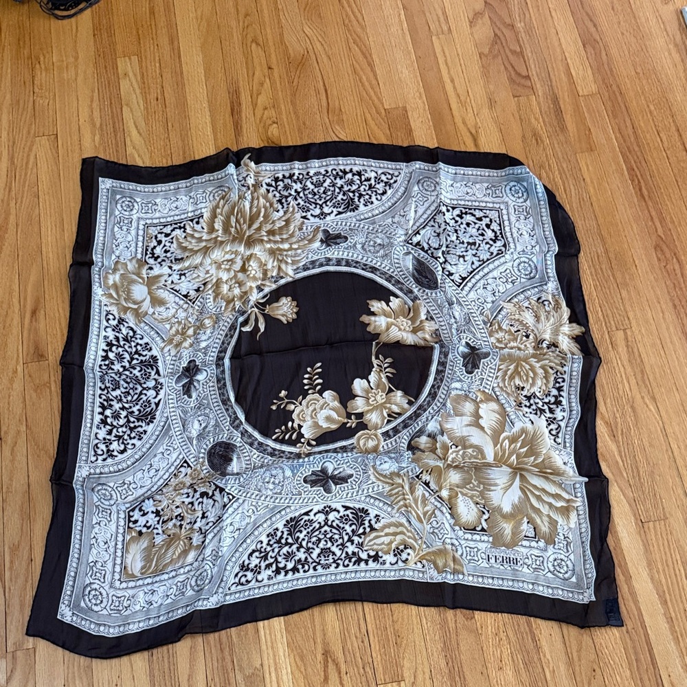 Gianfranco Ferre Black and Cream Floral Scarf
